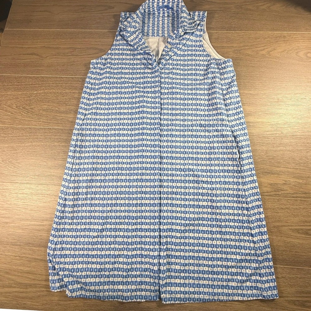 J.McLaughlin Blue White Geometric Catalina Cloth Sleeveless Button Front Dress L